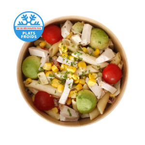 Salade de penne à l’avocat poulet tomate et mais