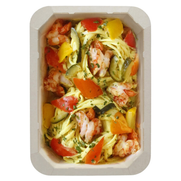 Scampis Linguine au curry et ses légumes